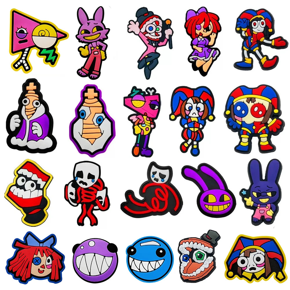 20Pcs Amazing Digital Circus Shoe Charms for Women Girls Shoes Decoration Accessories Buckle Fit Clog Sandal Wristband Bag