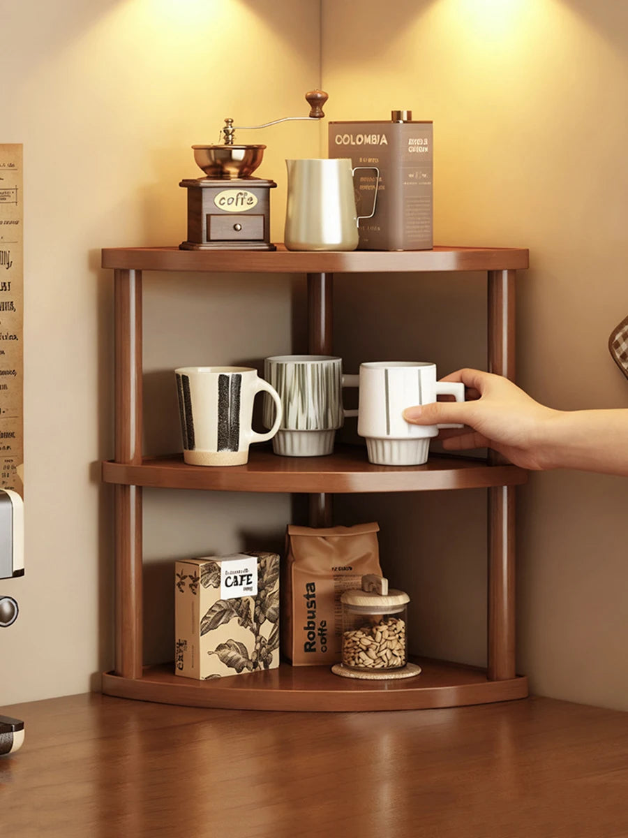 Wooden Storage Shelf for Kitchen Rattan Desktop Organizer Display Rack Spice Rack for Countertop Makeup Organizer