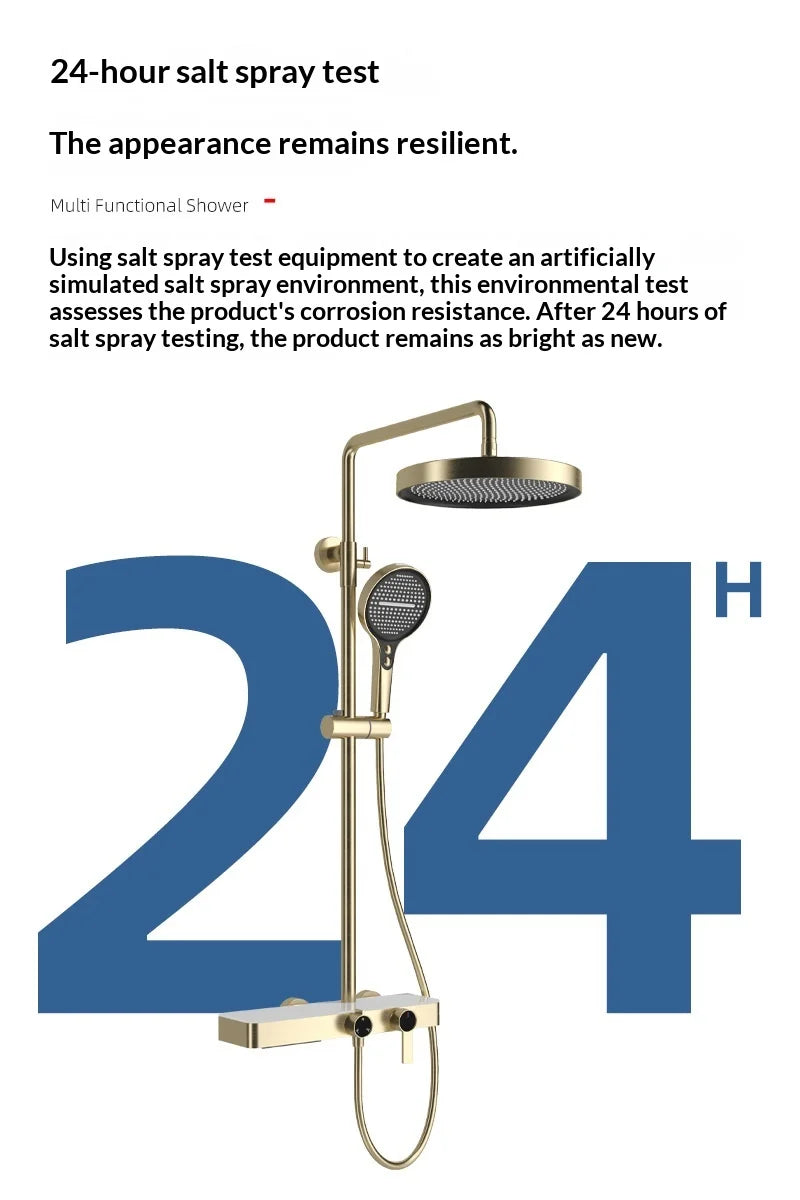 Premium All Copper Shower Set with Heated Waterway Shelf Dual Valves Hot Cold Multi Function High Pressure Shower Head Shower