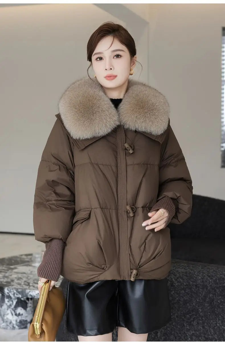 2026 Autumn/Winter New Down Jacket Women's Korean Loose Short Coat Female big fur collar Cotton Jacket Women Snow Parka Coats