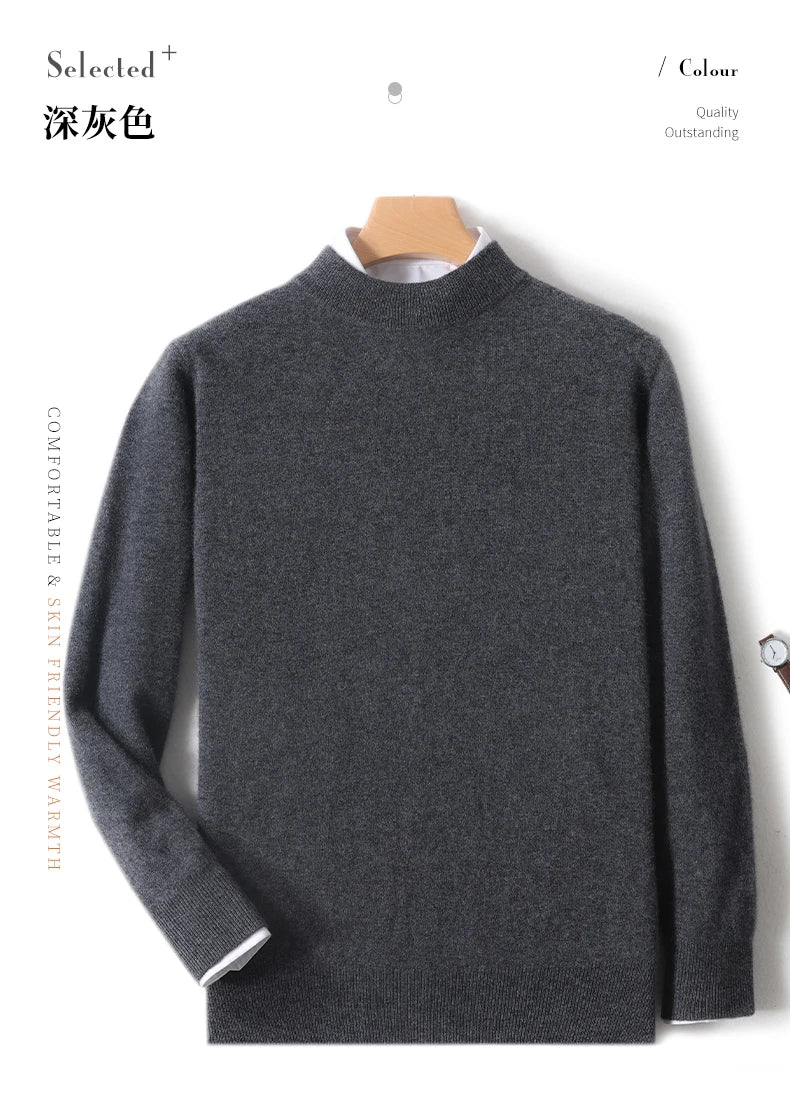 Autumn And Winter New 100% Pure Wool Men's Round Neck Thick Sweater Loose Knit Bottoming Shirt Cashmere Top