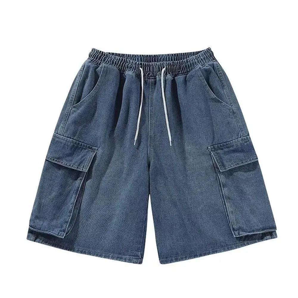Pocket Casual Denim Shorts Summer Retro Blue Cargo Port Loose Big Pocket Thin Fashion Washed Five Point Casual High Waist Shorts