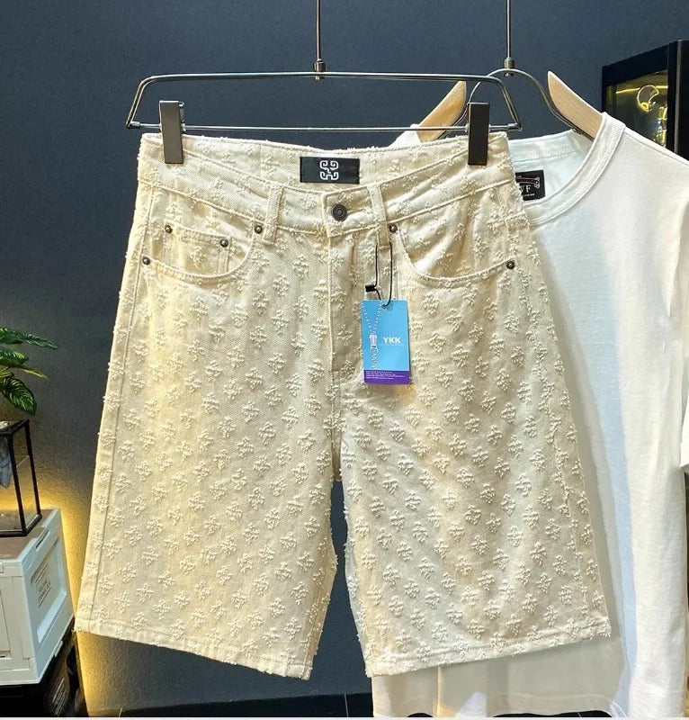 Workwear Pants, Washed Denim Shorts, Men's Denim Shorts, Designer High Street Fashion Loose Fit Fir Straight Leg Men's Shorts