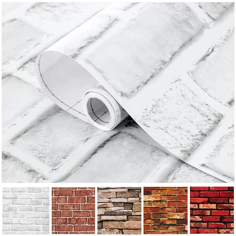 Brick Wallpaper Peel and Stick Self-Adhesive Wall Paper Grey Brick Contact Pape for Bedroom Living Room Decoration DIY Stickers