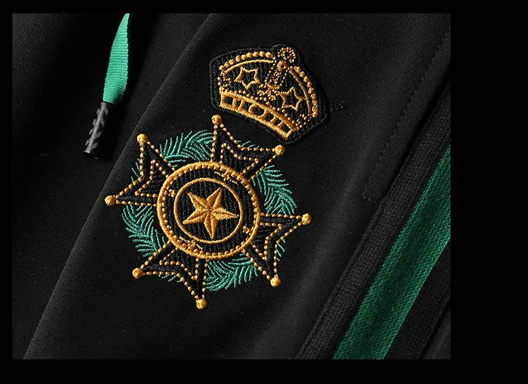 High end luxury exquisite badge embroidered short sleeve suit men's summer top fashion European casual sweatpants two piece set