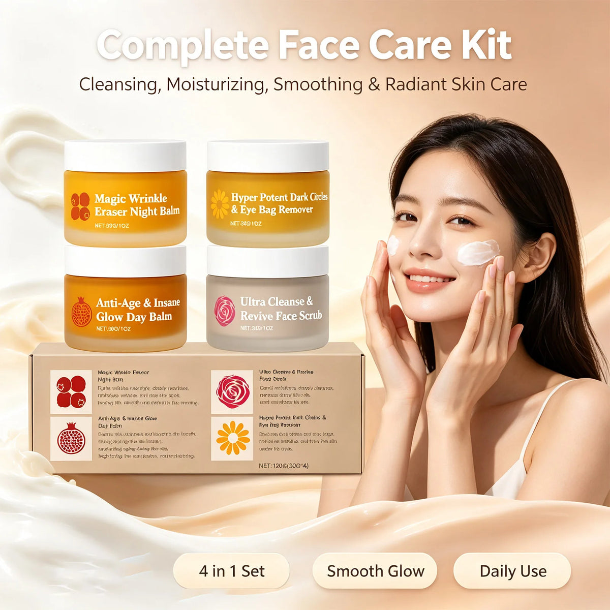 Day Night Skincare Set 30gx4 Moisturizing Repair Skin Barrier Brightening Facial Skins Multi Functional Skincare Eye Face Care