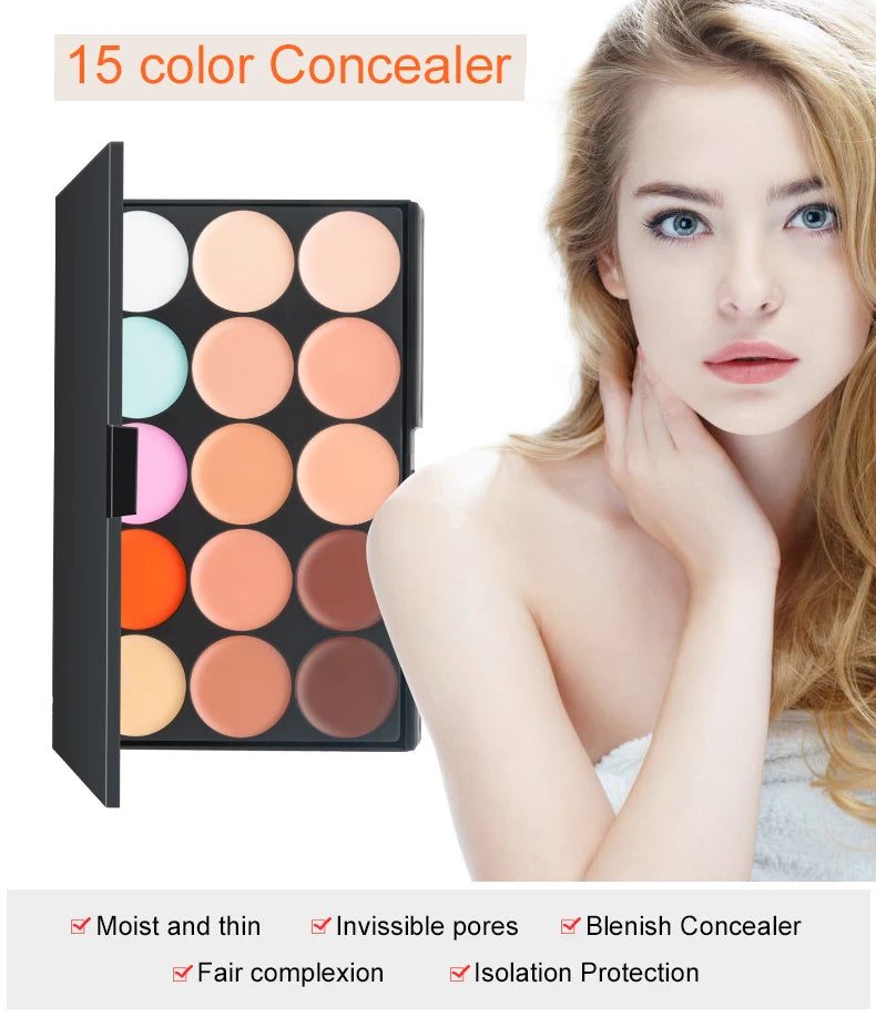 15 Colors Face Concealer Cream Contour Palette,Moisture Cream Makeup Foundation Full Coverage Foundation Covering Perfect Makeup
