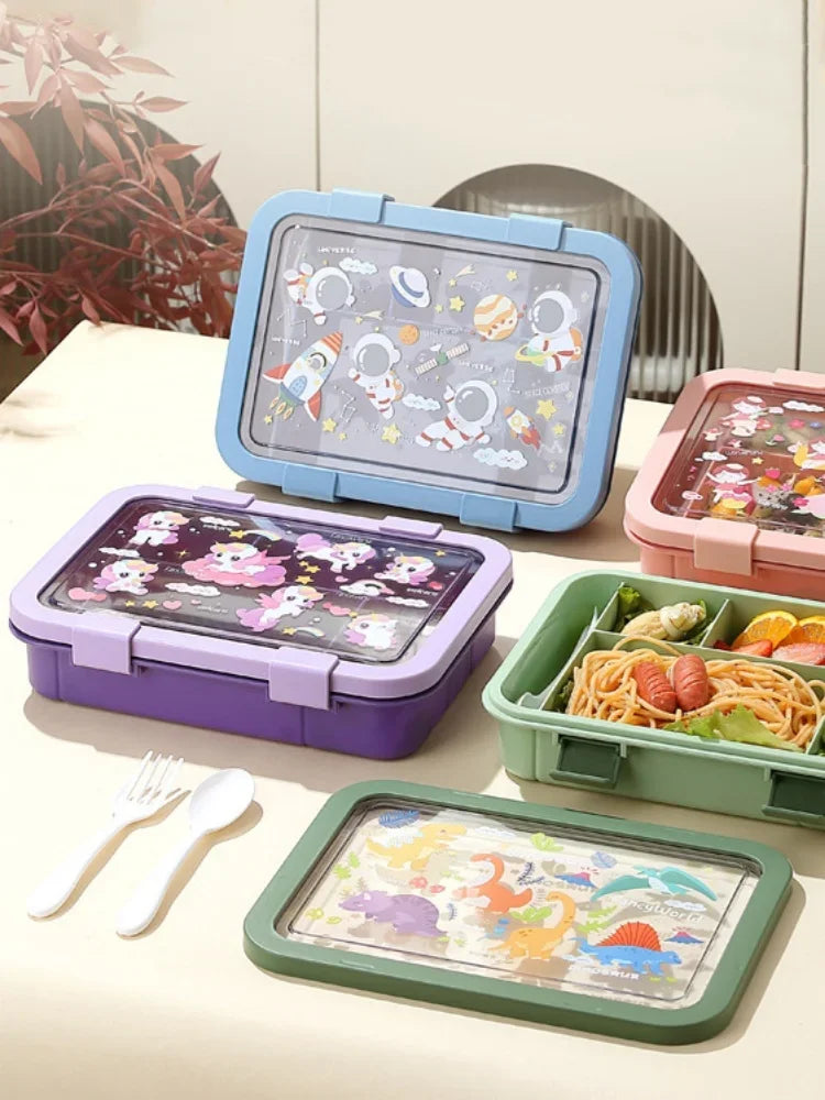 1500ML Cartoon Lunch Box Portable Rectangular Kids Students Office Benton Box Leakproof Food Container Microwave Oven Tableware