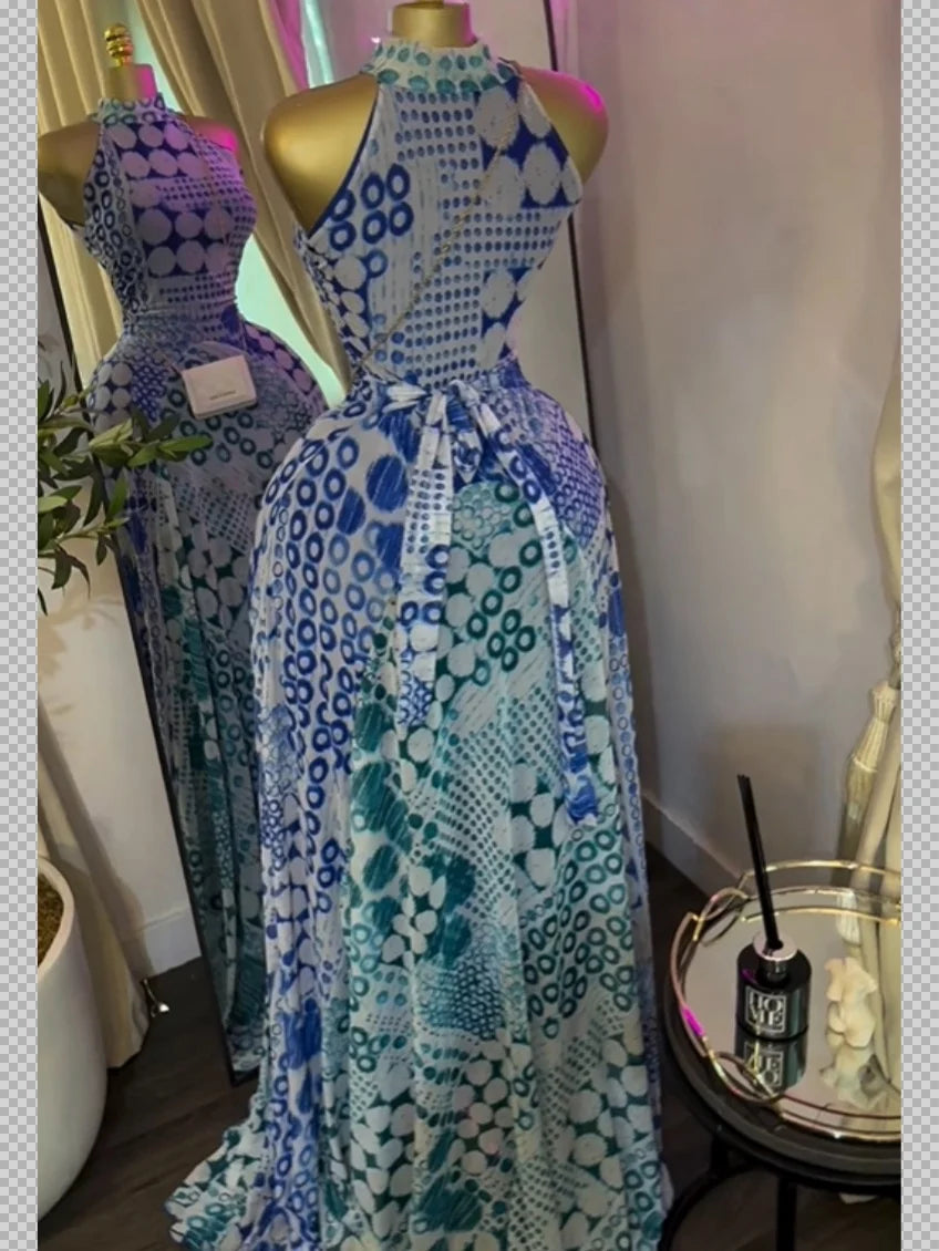 GLCMYAYA 2025 Fall Women O-neck Sleeveless Print Mermaid Maxi Dress Evening Birthday Beach Sexy Night Party Long Dresses