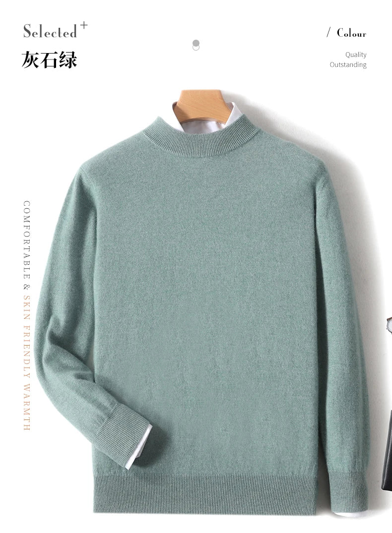 Autumn And Winter New 100% Pure Wool Men's Round Neck Thick Sweater Loose Knit Bottoming Shirt Cashmere Top