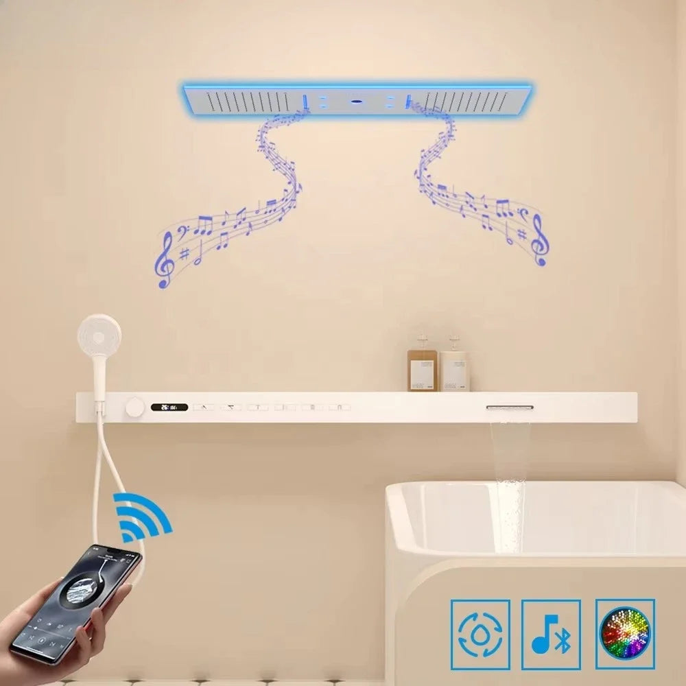 2026 Music Shower Head LED 1400mm Shower Body Waterfall Rainfall Thermostatic Bathroom Shower Set
