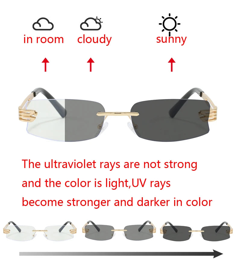 Photochromism Fashion Sunglasses Men Women Outdoor Driving Square Sun Glasses Square Sun Glasses Anti-UV Eyewear