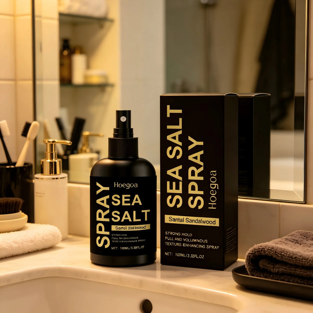 Hoegoa Sea Salt Spray for Hair Texturizer Moisturizing Hair Styling Products Sandalwood Strengthening Hair Volume Spray 100ml
