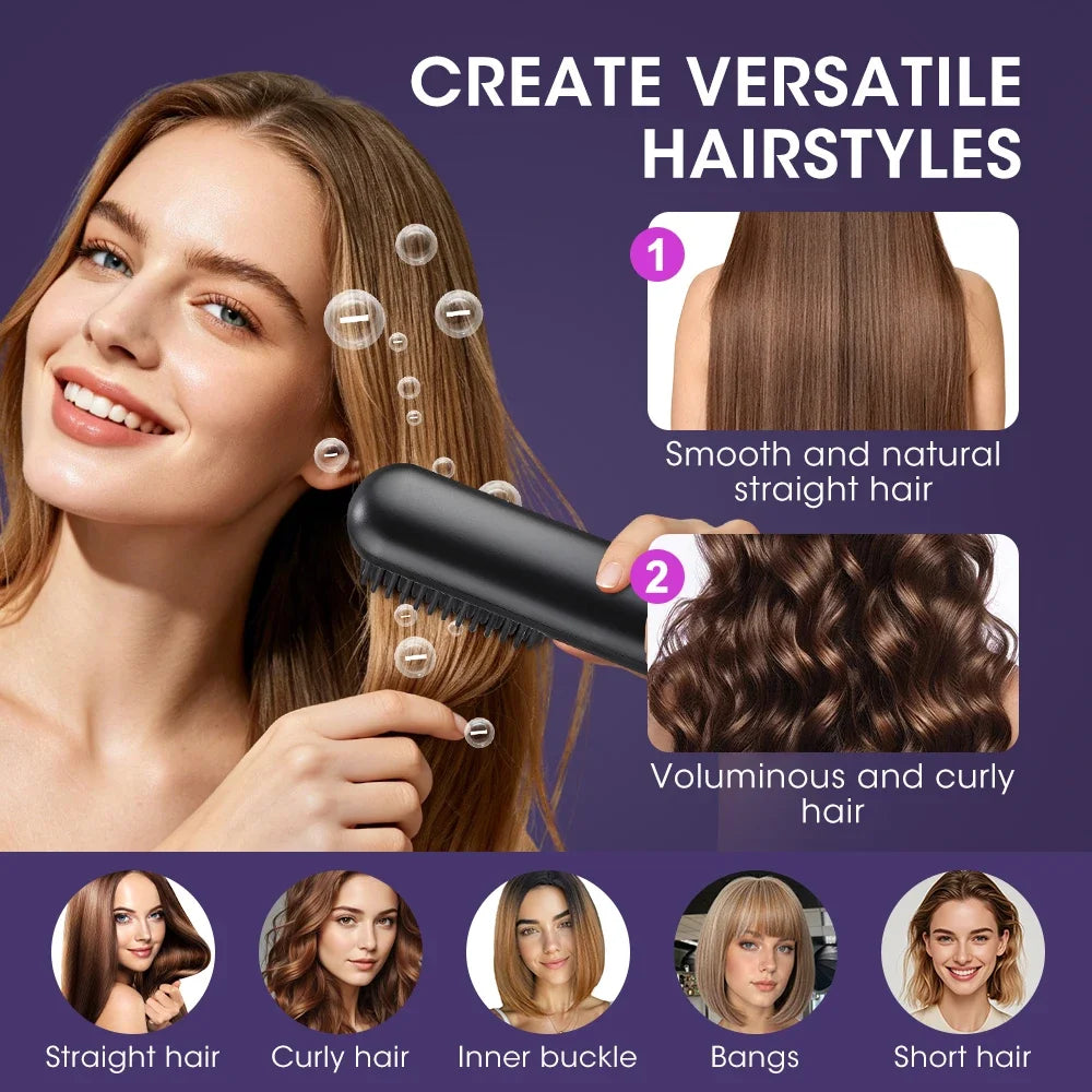 Cordless Hair Straightener 4 Temp LCD Display Anti-scald Hair Straightening Brush Portable Rechargeable Hair Styler Travel Women