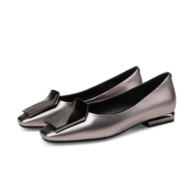 NEW Autumn/Spring Women Pumps Genuine Leather Shoes for Women Square Toe Low Heel Shoe Concise Slip-on Plus Size Handmade Shoes