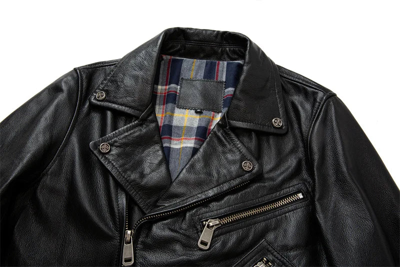 New Motorcycle Leather Jacket Autumn Off-road Motorcycle Riding Jacket Men's Slim Fit Cow Leather Jacket Trendy Lapel Jacket