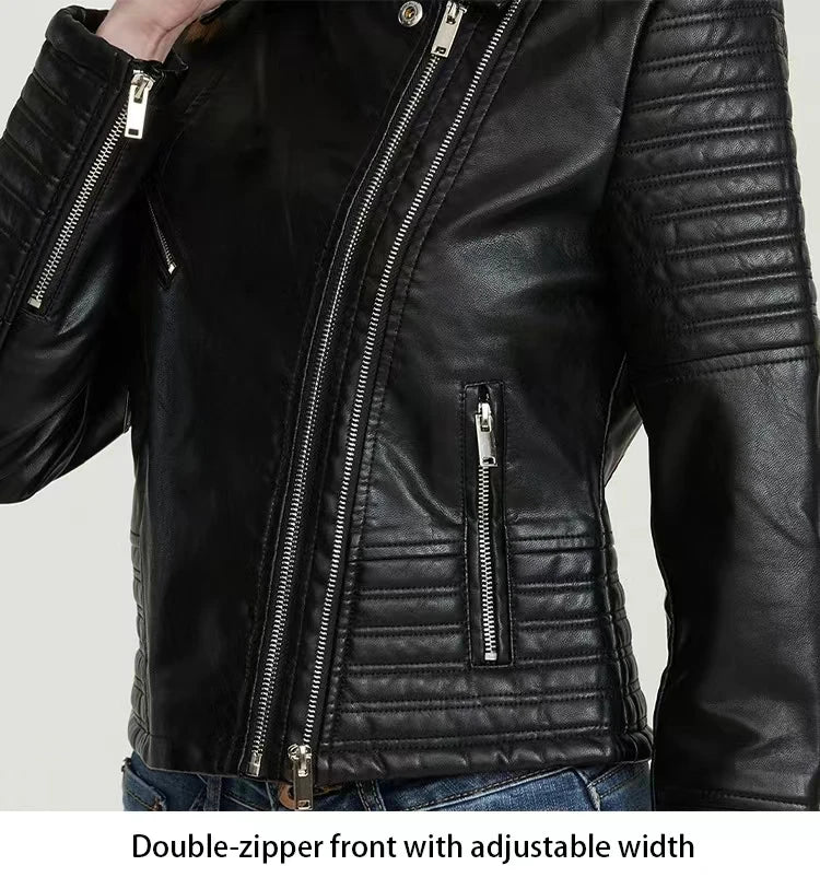 Vintage Women Leather jackets Faux Leather Moto Spring Bomber Jacket Two Zippers Drive Biker Coat PU Windbreak Outwear Autumn