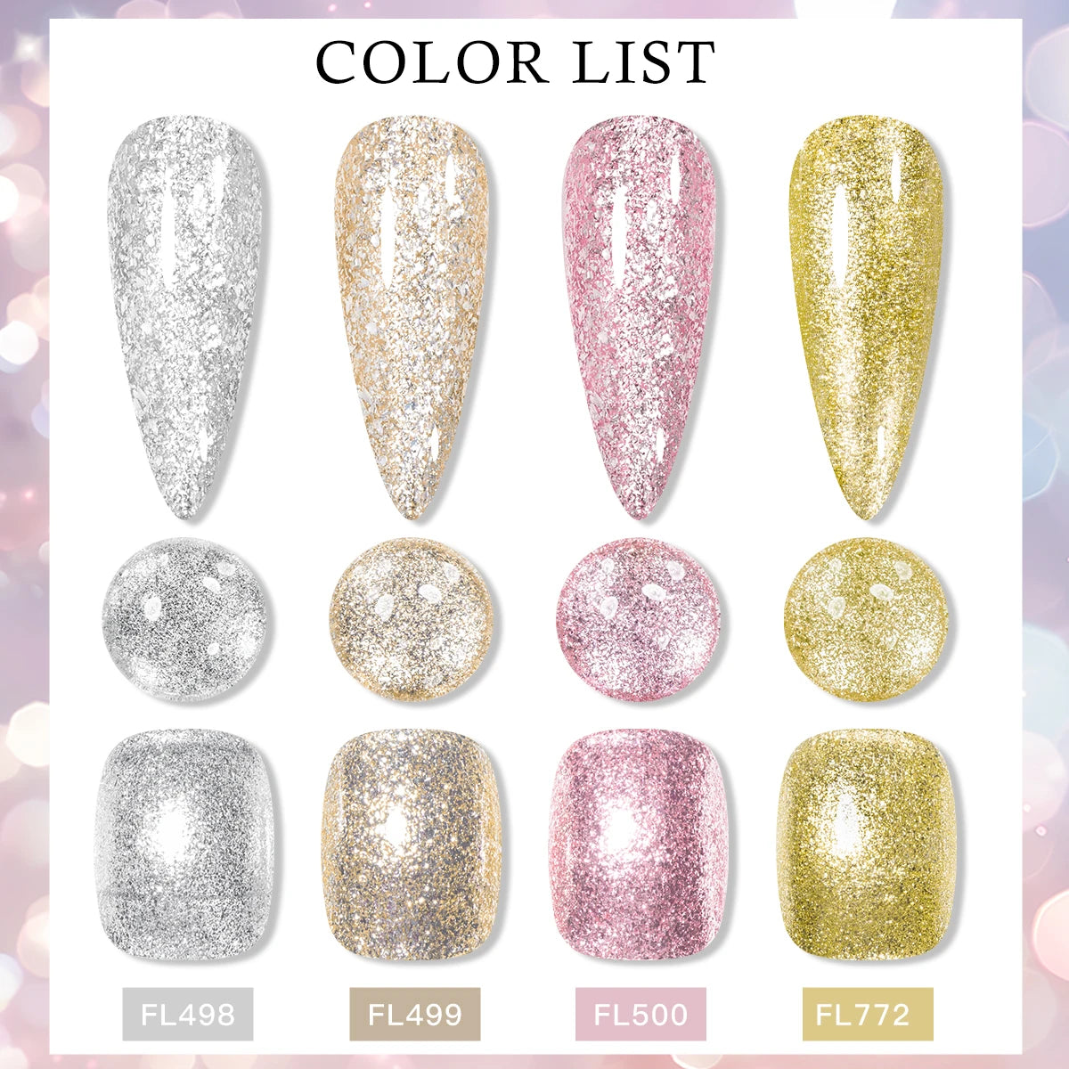 FOUR LILY 8ml Pink Glitter Sequins Gel Nail Polish Shiny Sparkling Platinum Semi Permanant Soak Off Nail Art Varnish Manicure