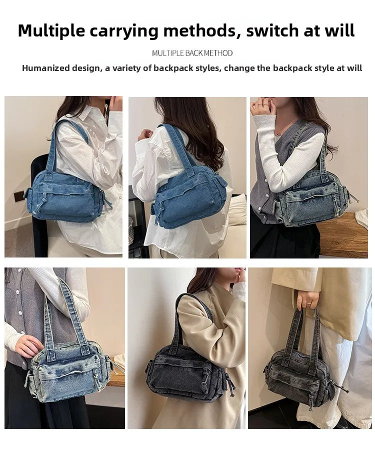 Trendy Vintage Denim Top Handle Bag Women Fashion Spring Shoulder Bag Casual Comfortable and Versatile Texture Storage Bag