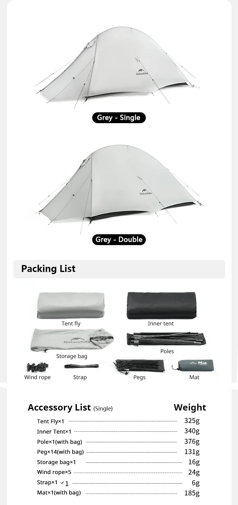 Naturehike Cloud Up 1 Upgraded Tent Ultralight Camping Tent Waterproof Outdoor Hiking Travel Tent Backpacking Cycling Tent