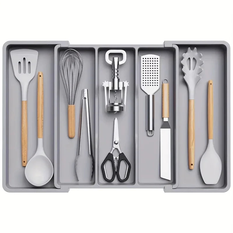 Expandable & Adjustable Large Plastic Kitchen Utensil Organizer - Cutlery Holder & Tool Divider，Kitchen Utensil Organizer