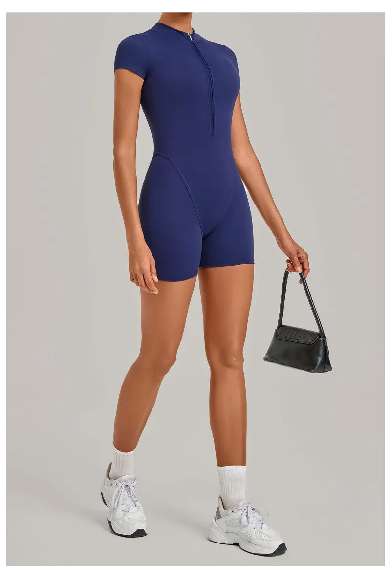 Women's Seamless Yoga Jumpsuits Sports Fitness Hip-lifting Short-sleeved Backless Training Workout Gym Shorts One-piece