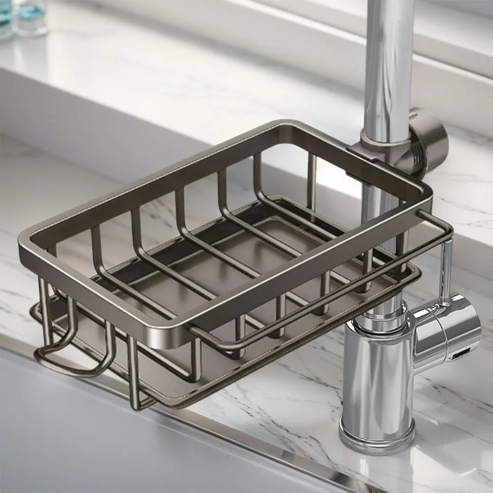 Kitchen Sink Faucet Organizer Aluminum Over Faucet Sink Caddy Organizer Multifunction Organizer Rack Work with Round Water Pipe