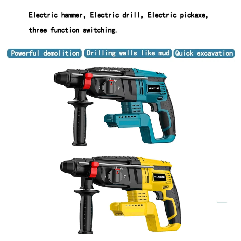 VILASTING 26MM Brushless Electric Hammer Drill Multifunctional Rotary Cordless Power Tools For Makita/Dewalt 18V Battery Pin