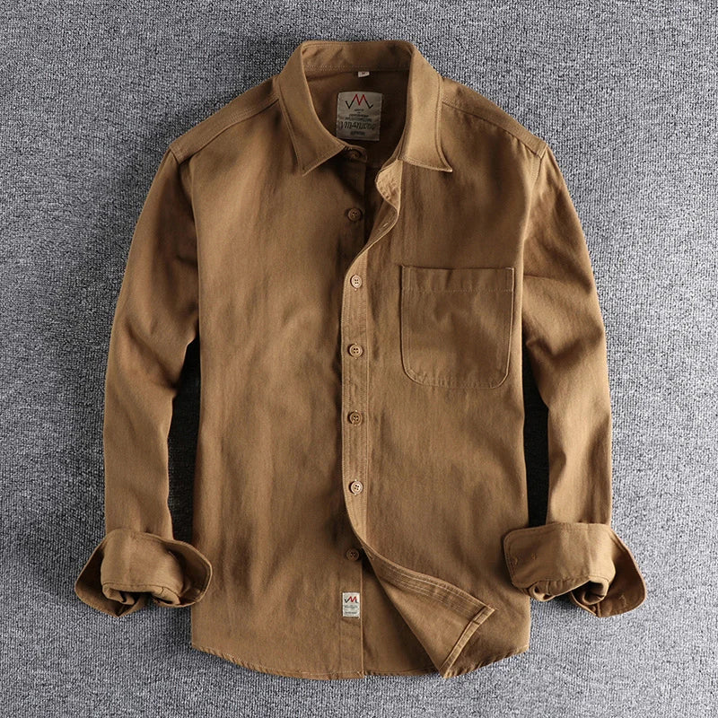 Coarse twill cotton wash-and-wear long-sleeved shirt man-n simple trend pocket spring and autumn casual shirt
