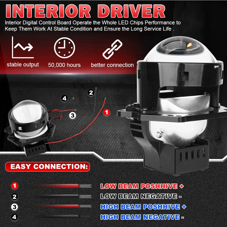 2pcs 3.0inch Bi Led Projector Lens Car Headlight H4 H7 9005 9006 High Low Lights Universal Car Headlamp 60000LM 12V