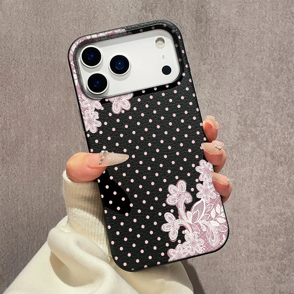 Case For IPhone 13 Case IPhone 14 Pro Max For IPhone 16 Pro 12 14 13 15 Pro Max 17 15 Plus Cover Polka Dot Lace Soft Fundas