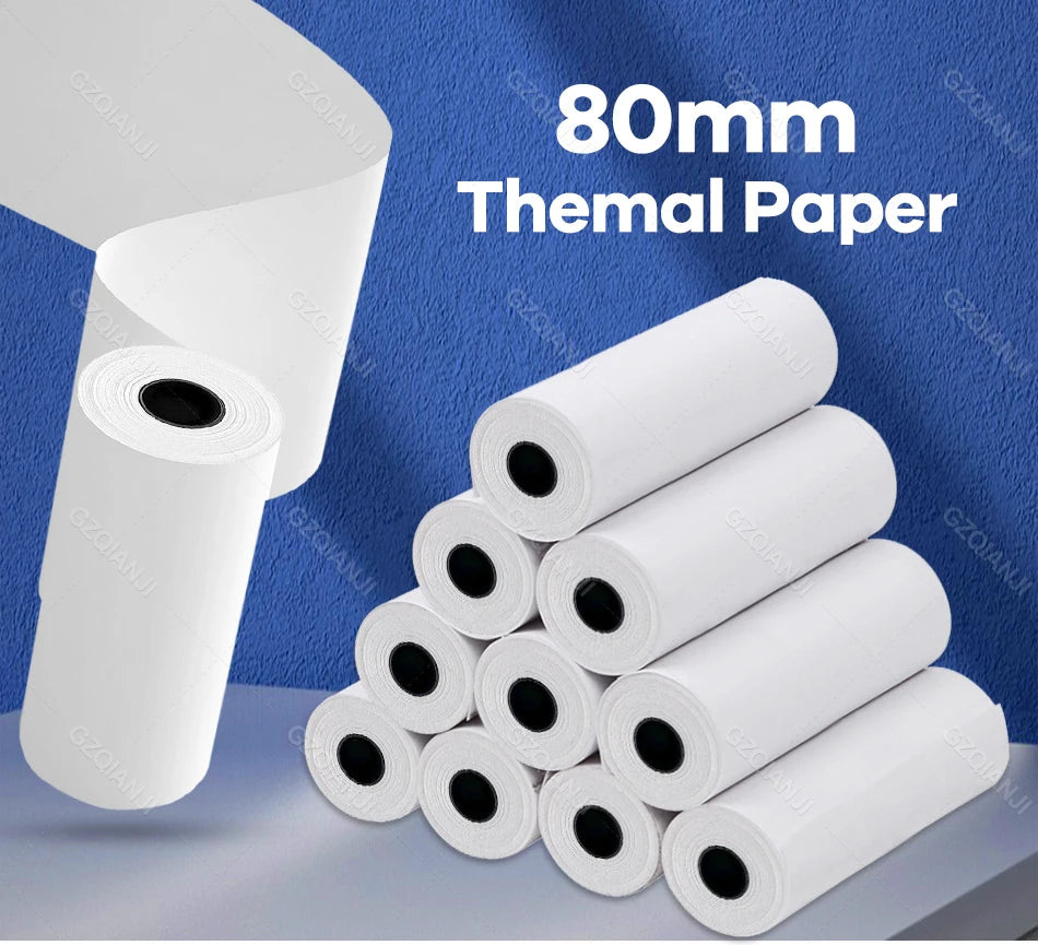 80mm Width Non-Adhesive Thermal Printer Paper for Pos Receipt Maker Black on White Printing 3 Rolls Suitable Notes List Photo
