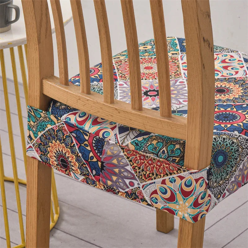 1PC Stretch Dining Chair Cover Printed Chair Seat Covers Removable Upholstered Chair Cushion Covers Home Decor