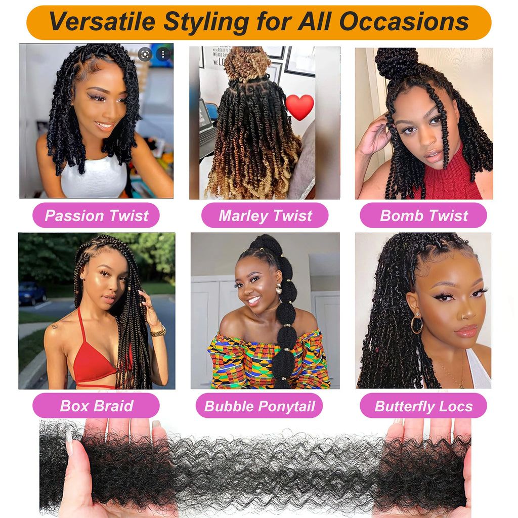 Marley Twist Braiding Hair Pre Stretched Ombre/Solid Colors Afro Kinky Curly Crochet Hair for Faux Locs Jumbo Marley Twists Hair