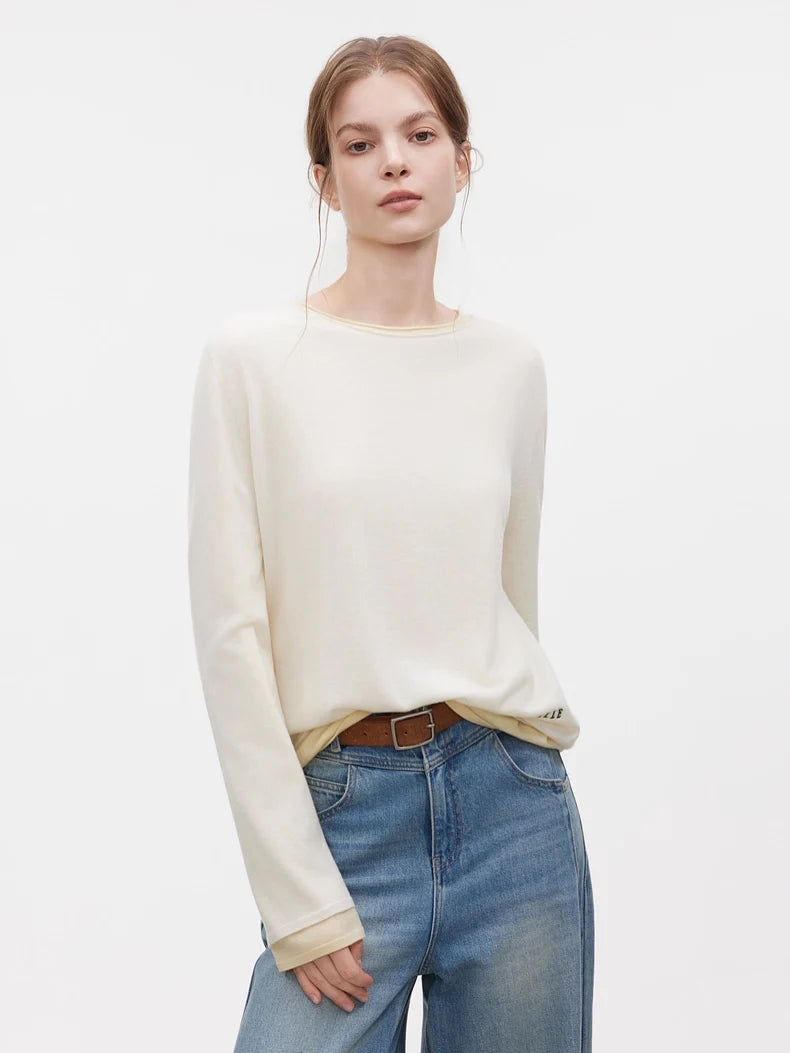 SuyaDream, Women Wool Pullovers, 5%Cashmere 92%Wool, Soft Cozy Sweaters, 2025 Fall Winter Basic Solid Knit Top