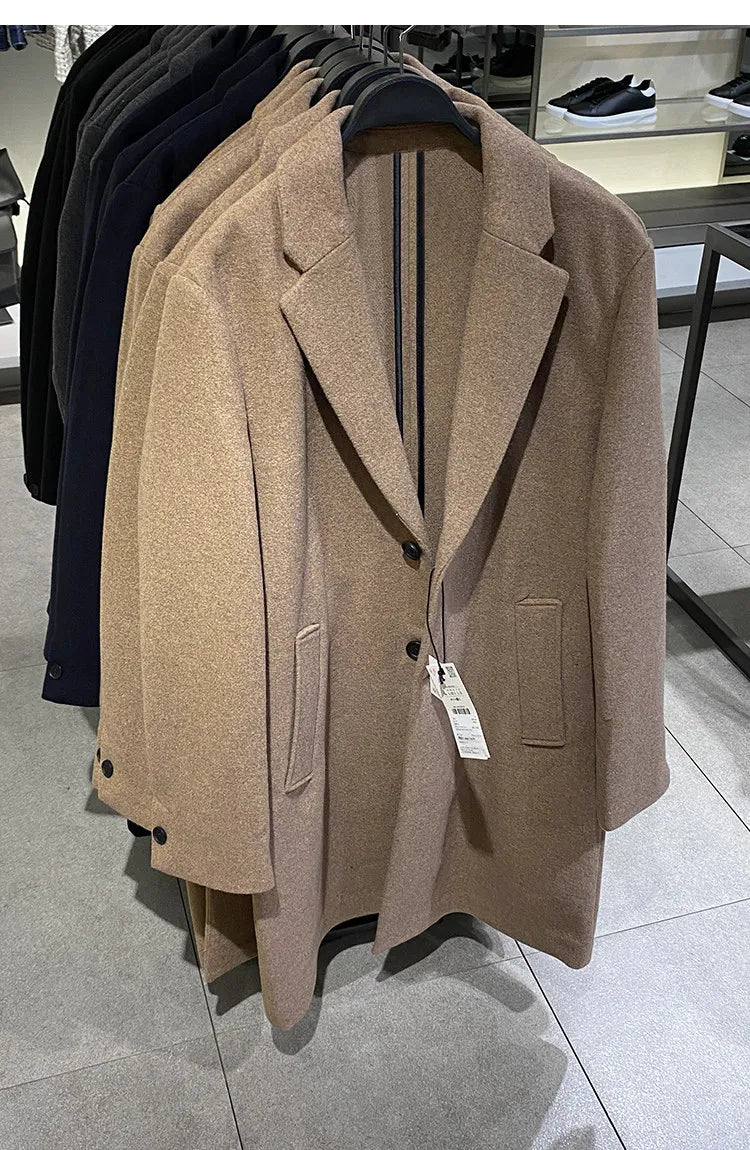 MAMELICCE Original design Mid-length woolen coat Wool-blend coat Classic business casual Autumn and winter trench coats Men coat
