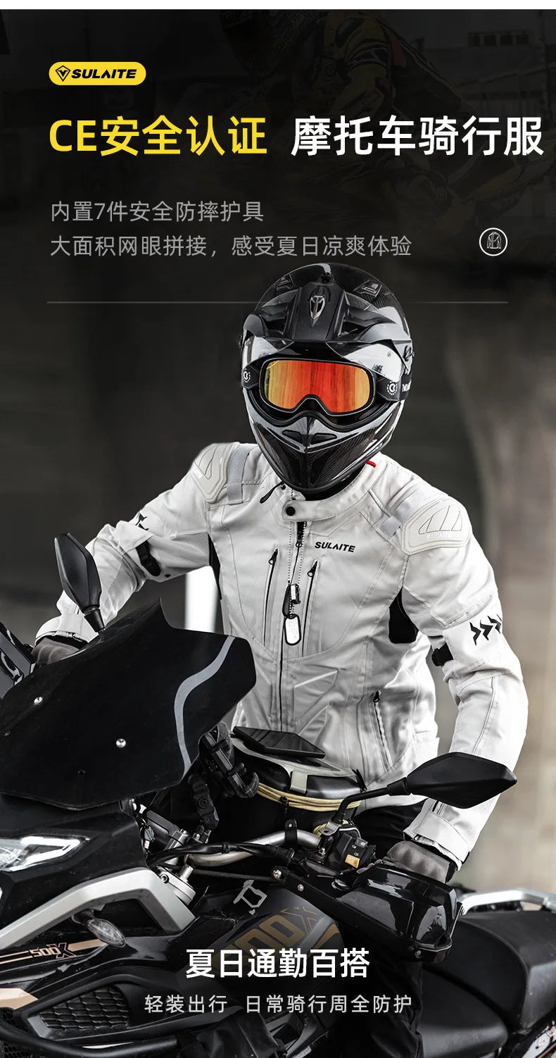 SULAITE Summer Motorcycle Jacket Suit Breathable Riding Gear Protective Racing Coat Motorbike Equipment for Men