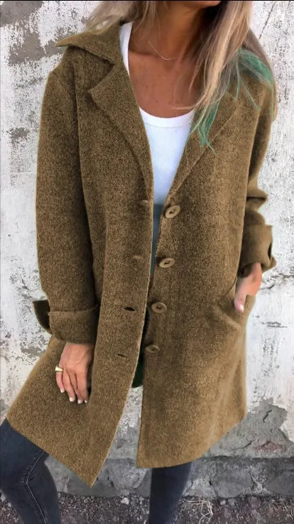 2025 New Autumn Winter Women's Clothes Trench Casual Solid Long Sleeve Outerwears Vintage Lapel Mid Length Coats Suit Jackets