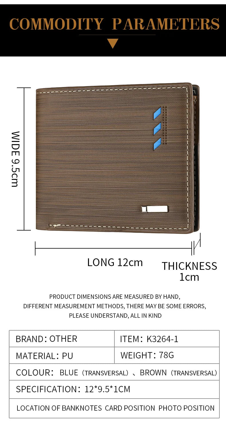 Business Men's Short Wallet Microfiber Synthetic Leather Short Wallets Men Stripe Male Purse Coin Pouch Multi-functional Cards