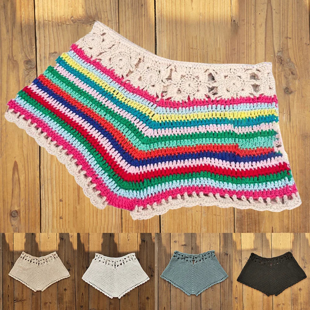Women Relaxed Crochet Swim Shorts Bottoms Bikini Beach Swimwear Swimming Pants Acrylic Outdoor Swimming Pants Lounge Shorts