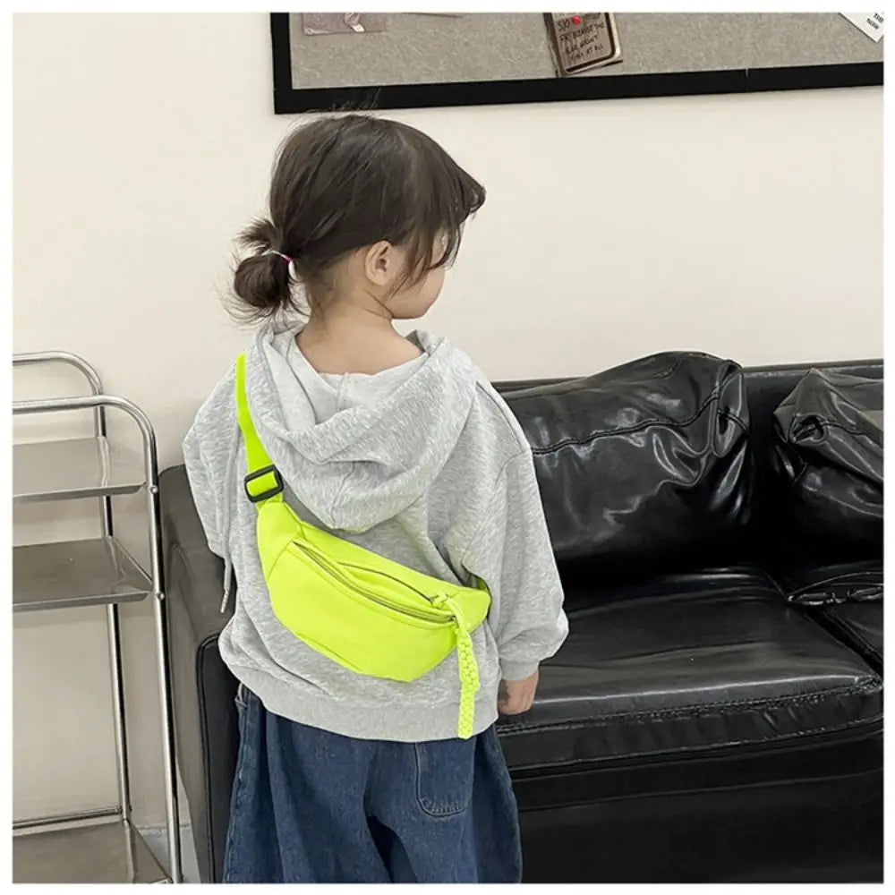 Fashion Canvas Children Bag Solid Color Large Capacity Crossbody Bag Zipper Water Proof Shoulder Bag