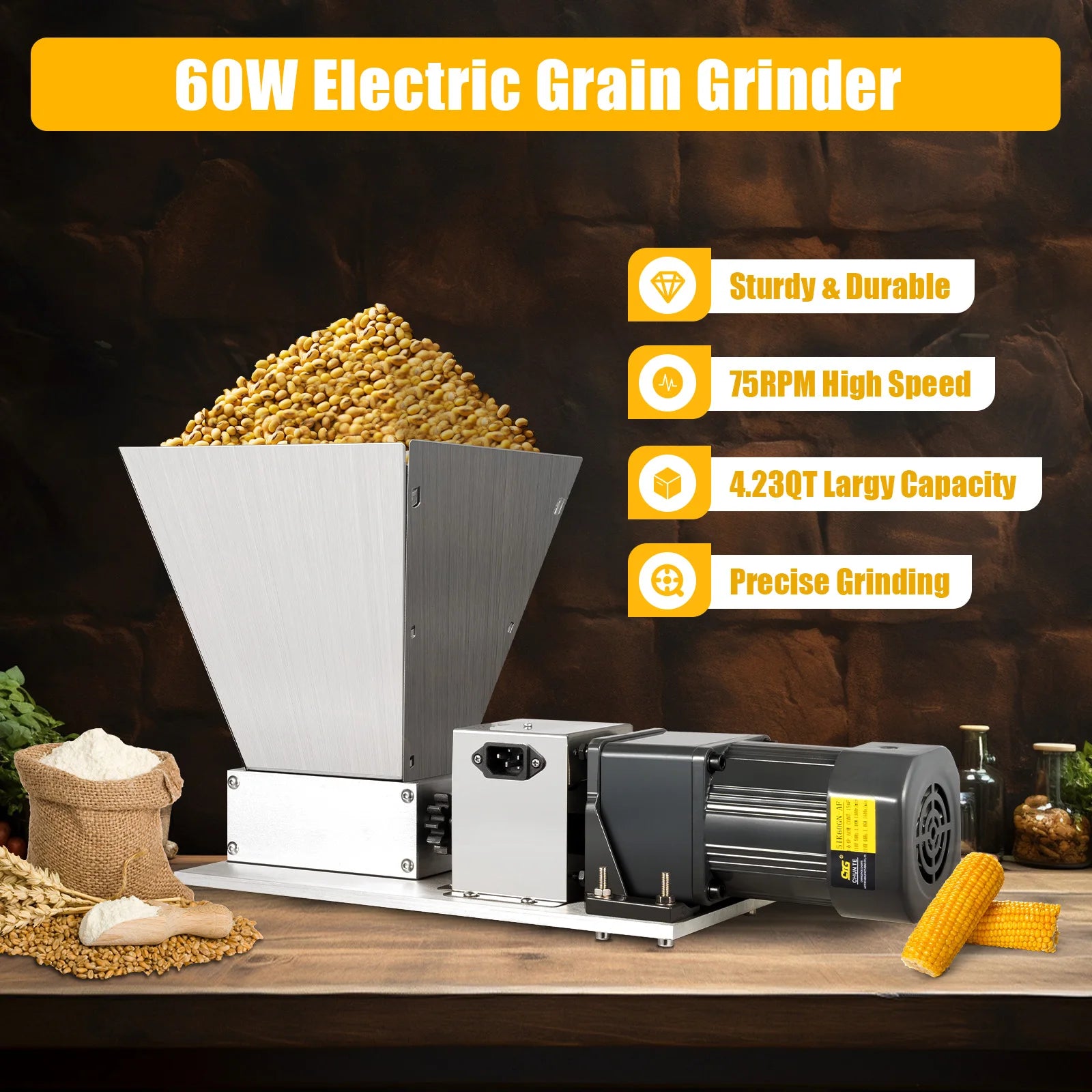 4L Electric Grain Mill 20kg/h Barley Grinder Wet/Dry Malt Crusher Grain HomeBrew Mill Widely Use For Grain Feed Production