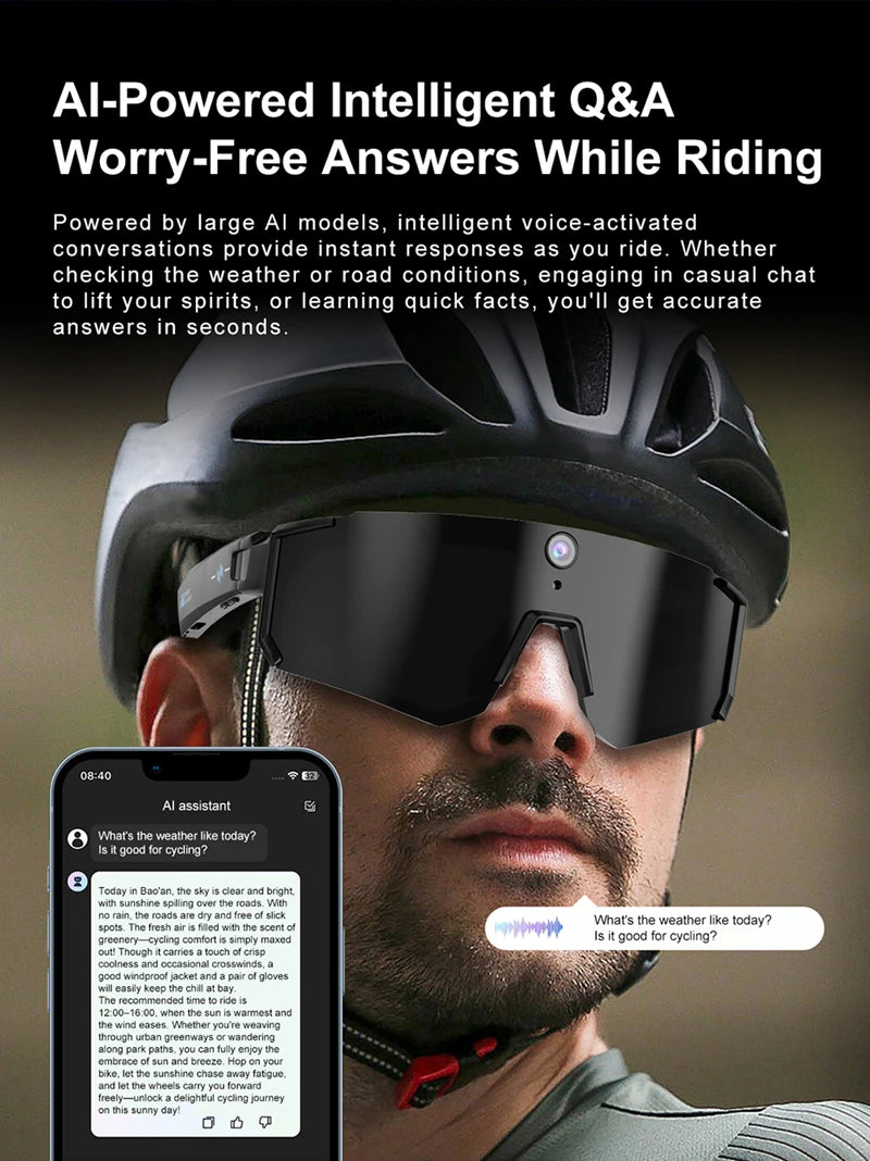 Cycling Smart Camera Glasses 800MP Photochromic Smart Glasses Bluetooth Calling Photo Video ChatGPT Music Translation