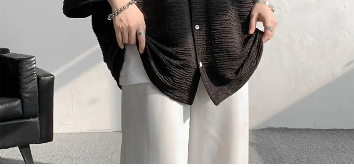LEGIBLE Spring Summer Solid Shirts Men Casual Oversized Three Quarter Shirts Male Loose Fit Shirt for Man
