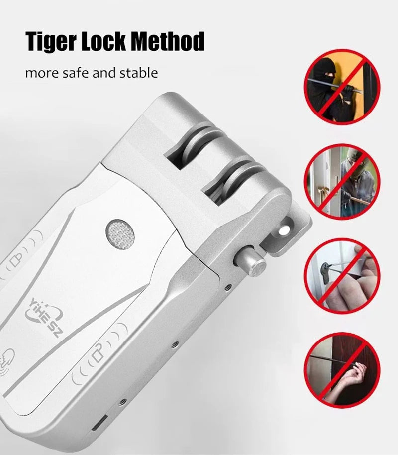 YiHESZ Fingerprint Password Door Lock 433Mhz Remote Control Smart Lock Dual Motor Backup Battery System Deadbolt Lock Wafu 026