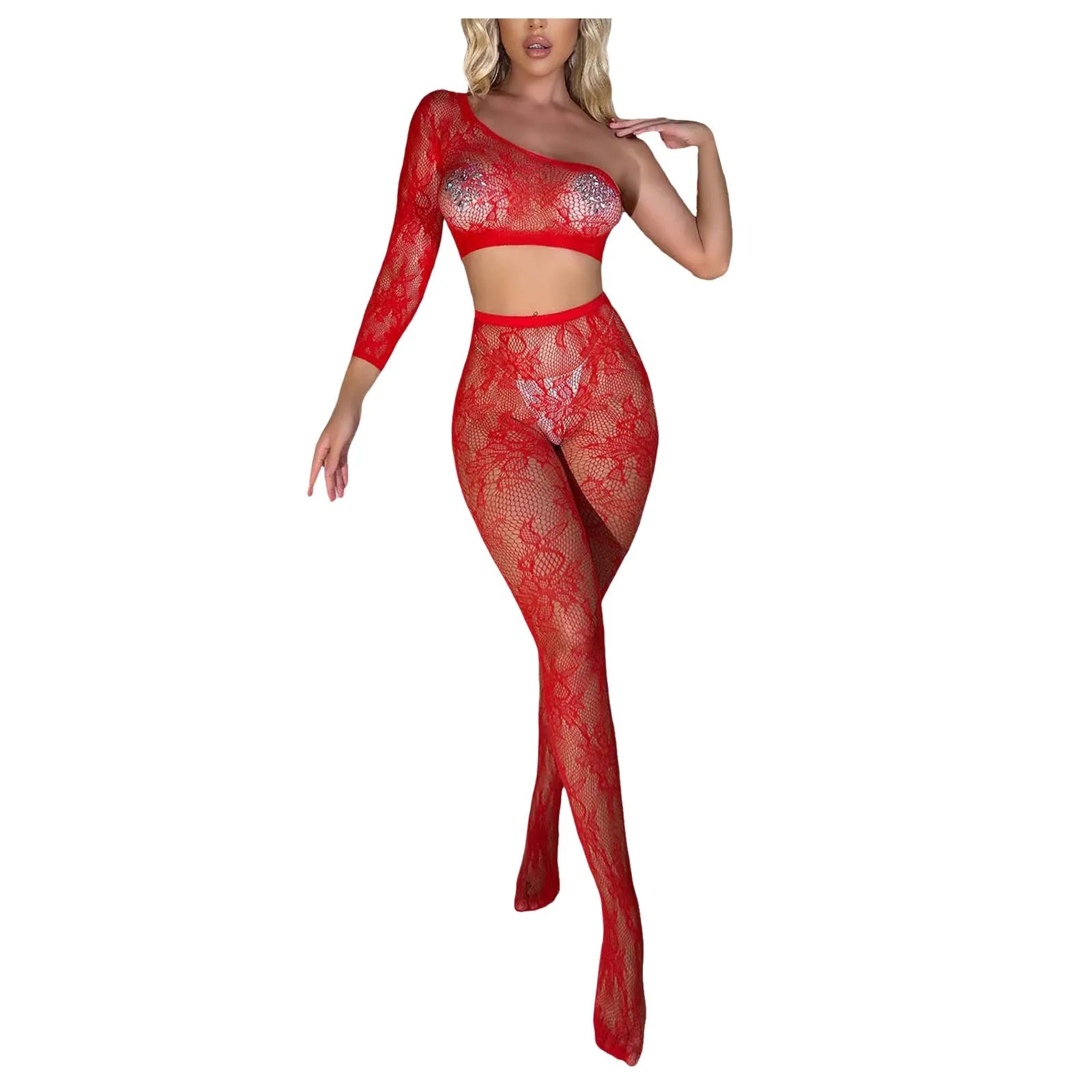 Womens Hollow Out Lingerie Set Sexy Tights Lace Bralette And Panty Set Strappy Full Bodystockings Sexy Lingeries Boudoir Outfits