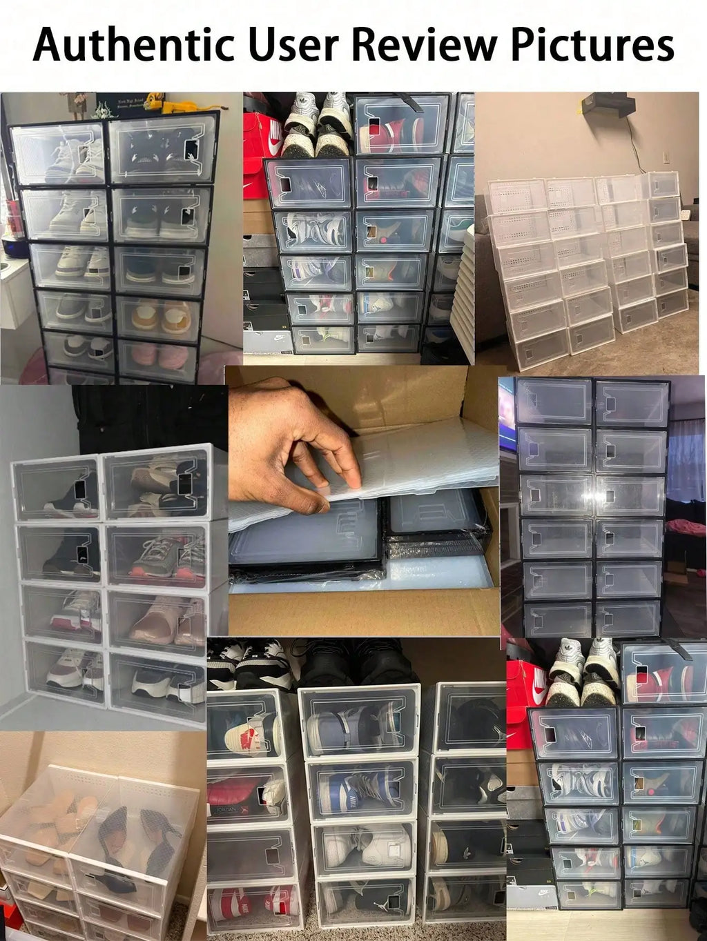 12 Pack Large Clear Plastic Stackable Shoe Storage Boxes with Lids, Modular Space Saving Sneaker Display Organizer Bins for Closet