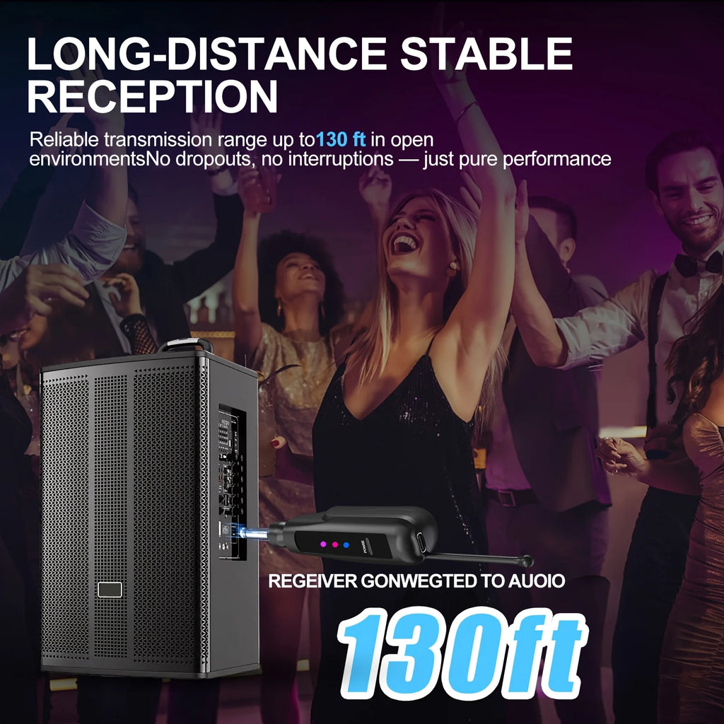 2.4GHz Wireless Microphone System with 100ft Range - 2 Rechargeable Mics for Karaoke, Party, Wedding | Plug & Play, Crystal Clea