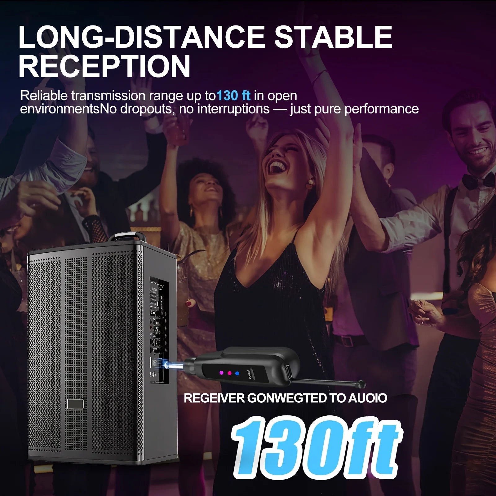 2.4GHz Wireless Microphone System with 100ft Range - 2 Rechargeable Mics for Karaoke, Party, Wedding | Plug & Play, Crystal Clea
