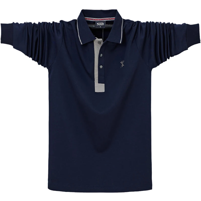Autumn Spring New Men's Solid Polo Shirt Lapel Long-sleeved Polos Shirt Button Collar Fashion Thick Shirt Casual Loose Tops 6XL